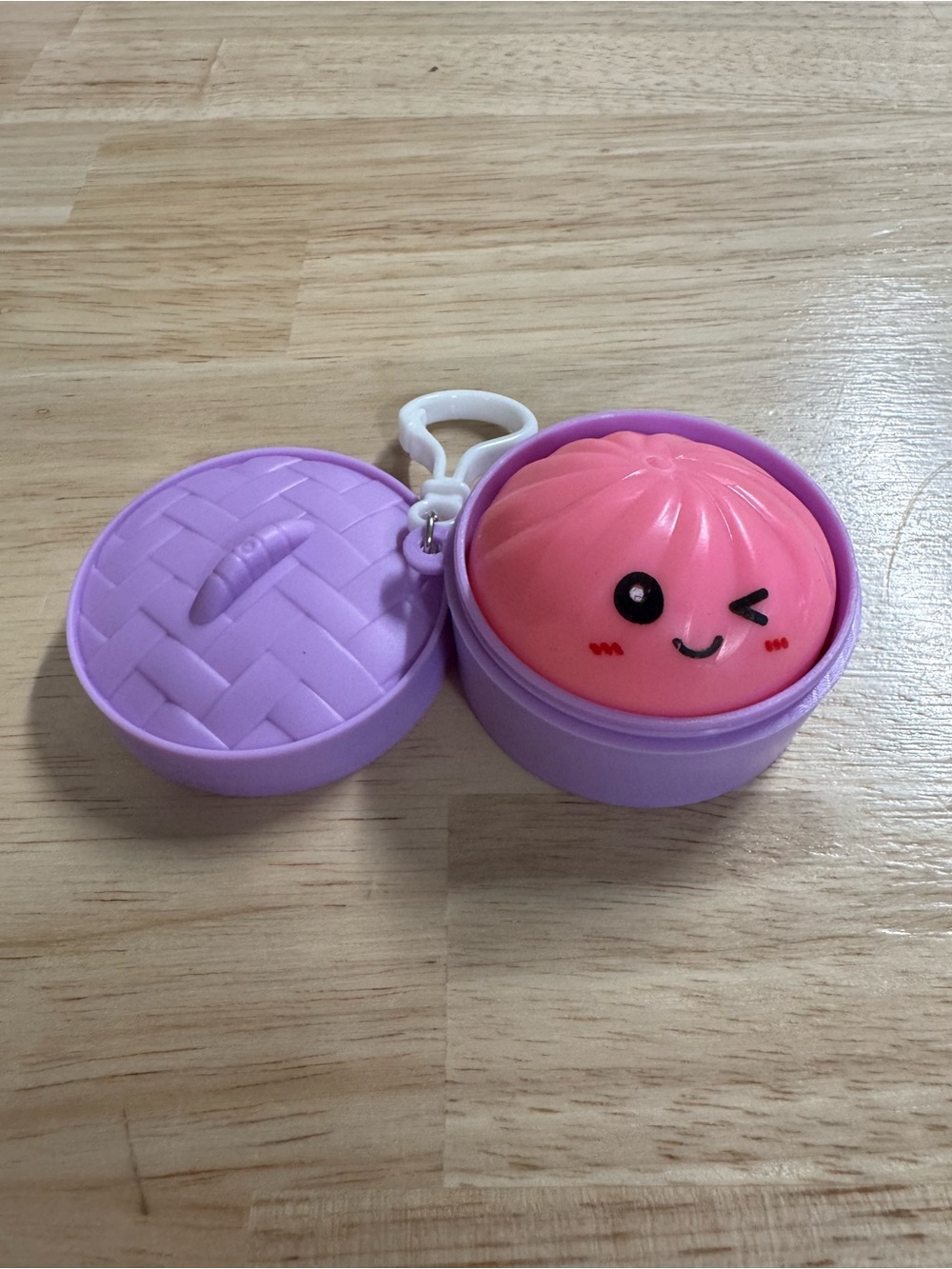 Kawaii Pink Dumpling Keychain Toy in Purple Case - Kids Plush Accessory